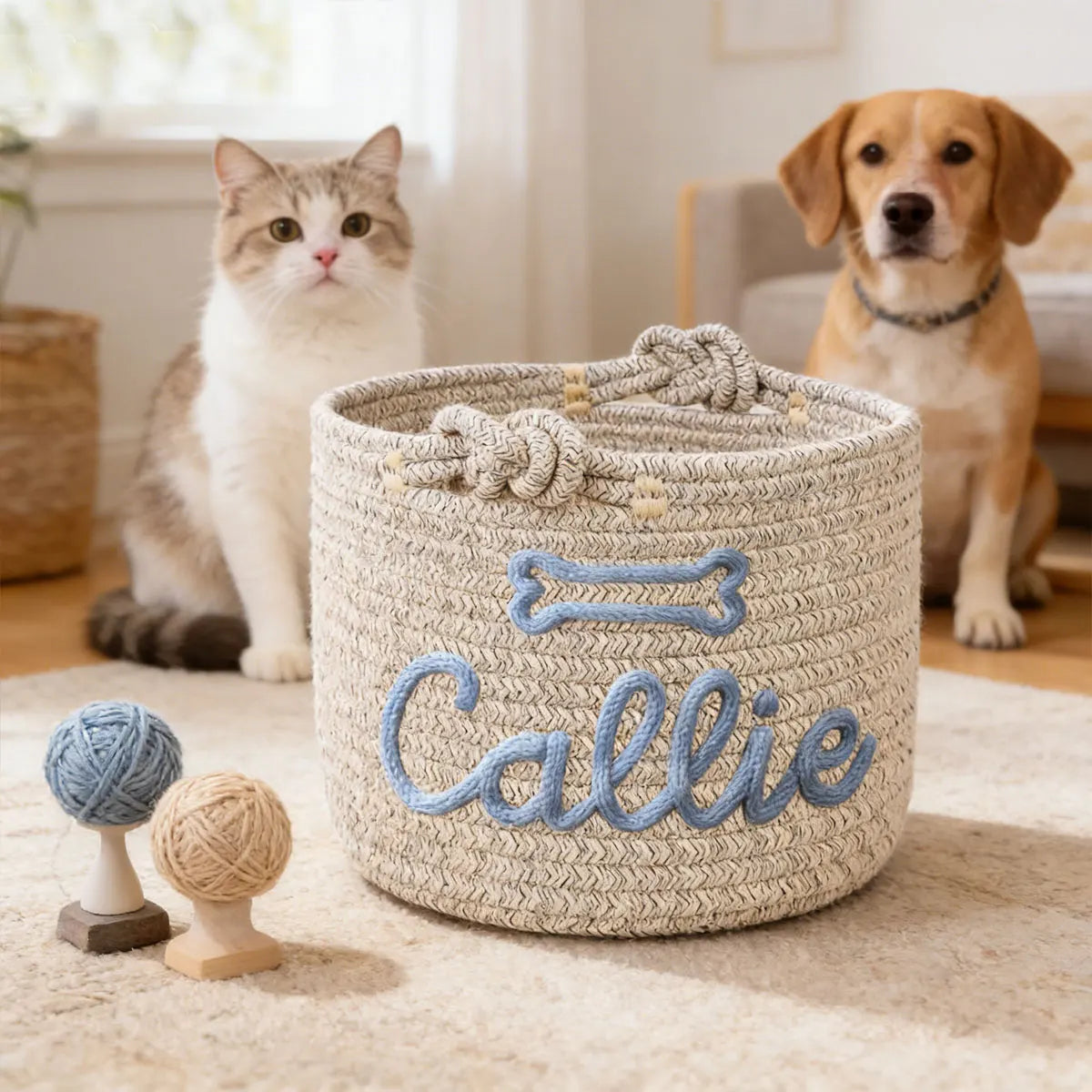 1pc personalized cotton rope dog toy basket, pet toy storage basket, pet name gift basket, holiday decoration gift, Easter gift