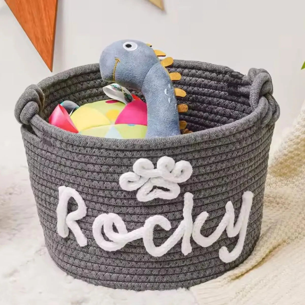 1pc personalized cotton rope dog toy basket, pet toy storage basket, pet name gift basket, holiday decoration gift, Easter gift