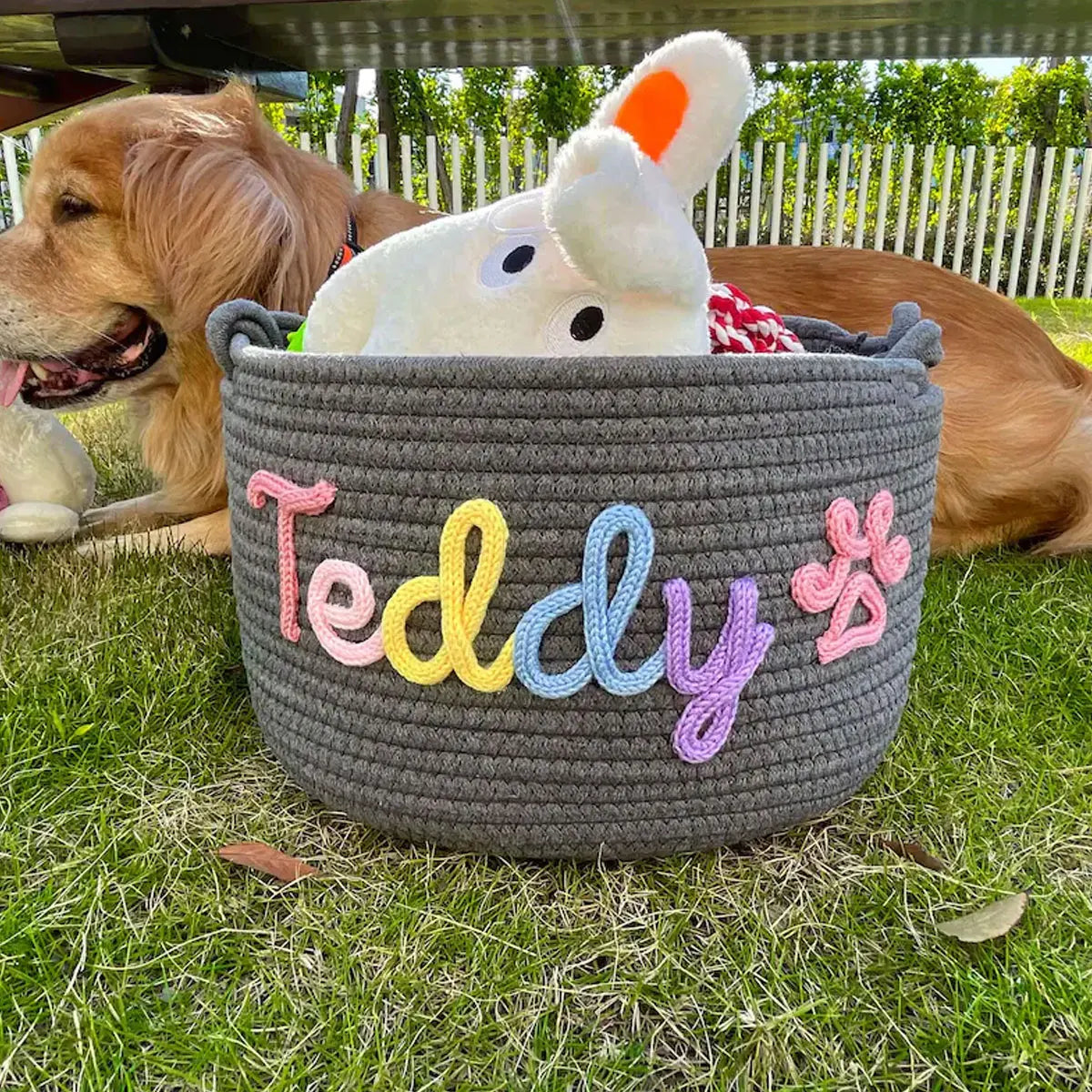1pc personalized cotton rope dog toy basket, pet toy storage basket, pet name gift basket, holiday decoration gift, Easter gift