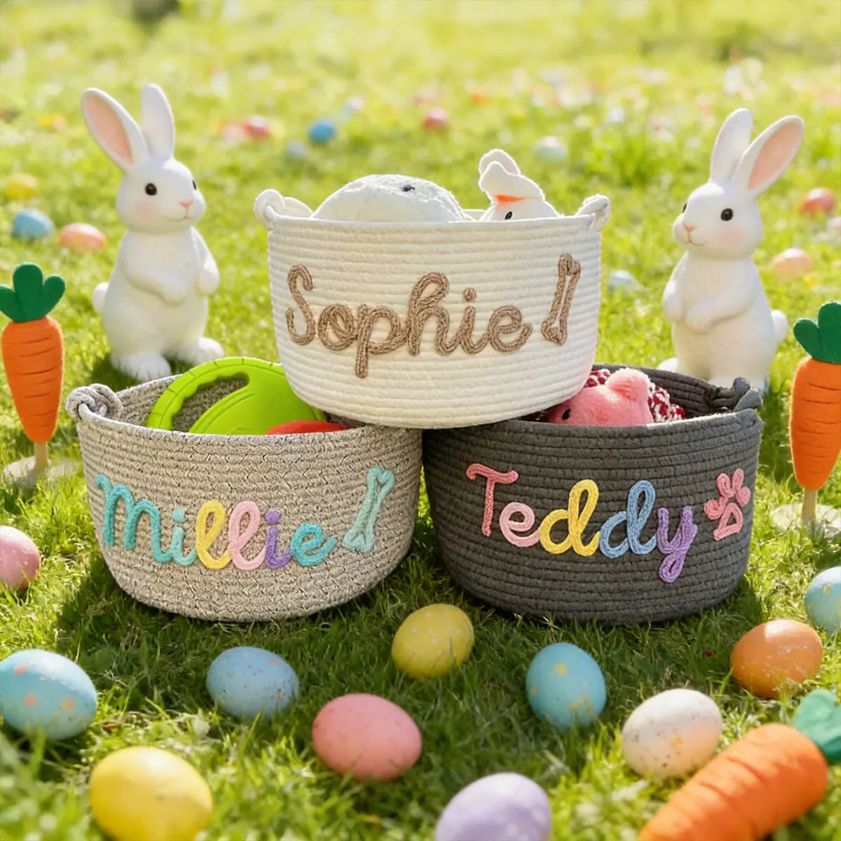 1pc personalized cotton rope dog toy basket, pet toy storage basket, pet name gift basket, holiday decoration gift, Easter gift