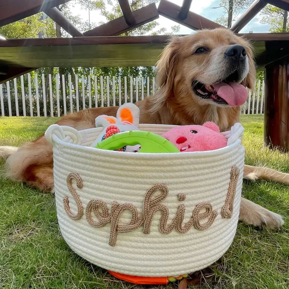 1pc personalized cotton rope dog toy basket, pet toy storage basket, pet name gift basket, holiday decoration gift, Easter gift