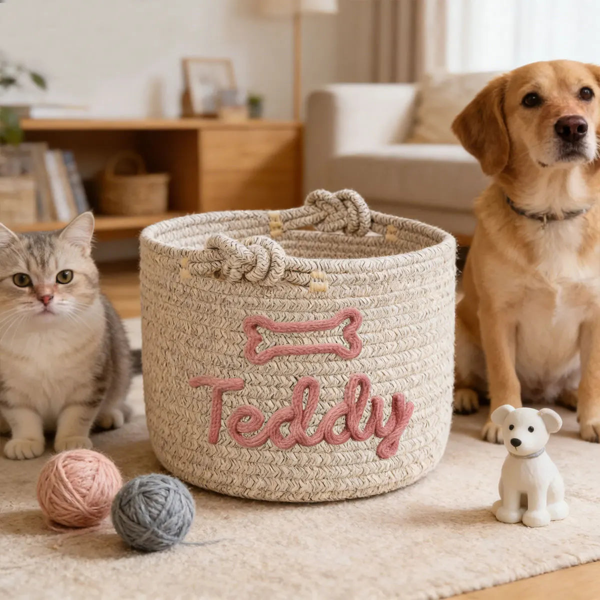 1pc personalized cotton rope dog toy basket, pet toy storage basket, pet name gift basket, holiday decoration gift, Easter gift