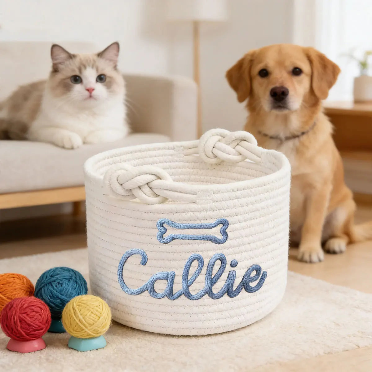 1pc personalized cotton rope dog toy basket, pet toy storage basket, pet name gift basket, holiday decoration gift, Easter gift