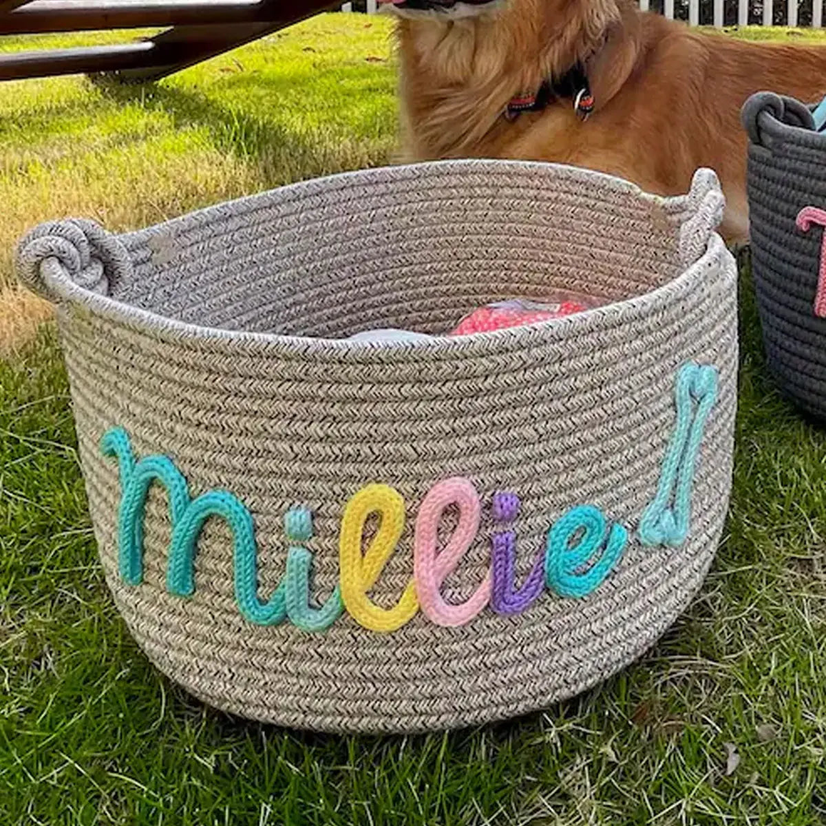 1pc personalized cotton rope dog toy basket, pet toy storage basket, pet name gift basket, holiday decoration gift, Easter gift