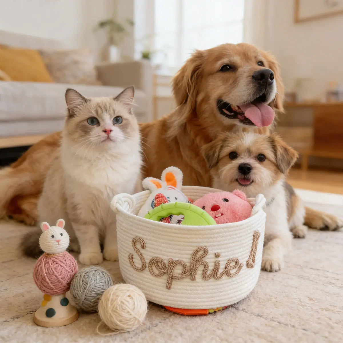1pc personalized cotton rope dog toy basket, pet toy storage basket, pet name gift basket, holiday decoration gift, Easter gift