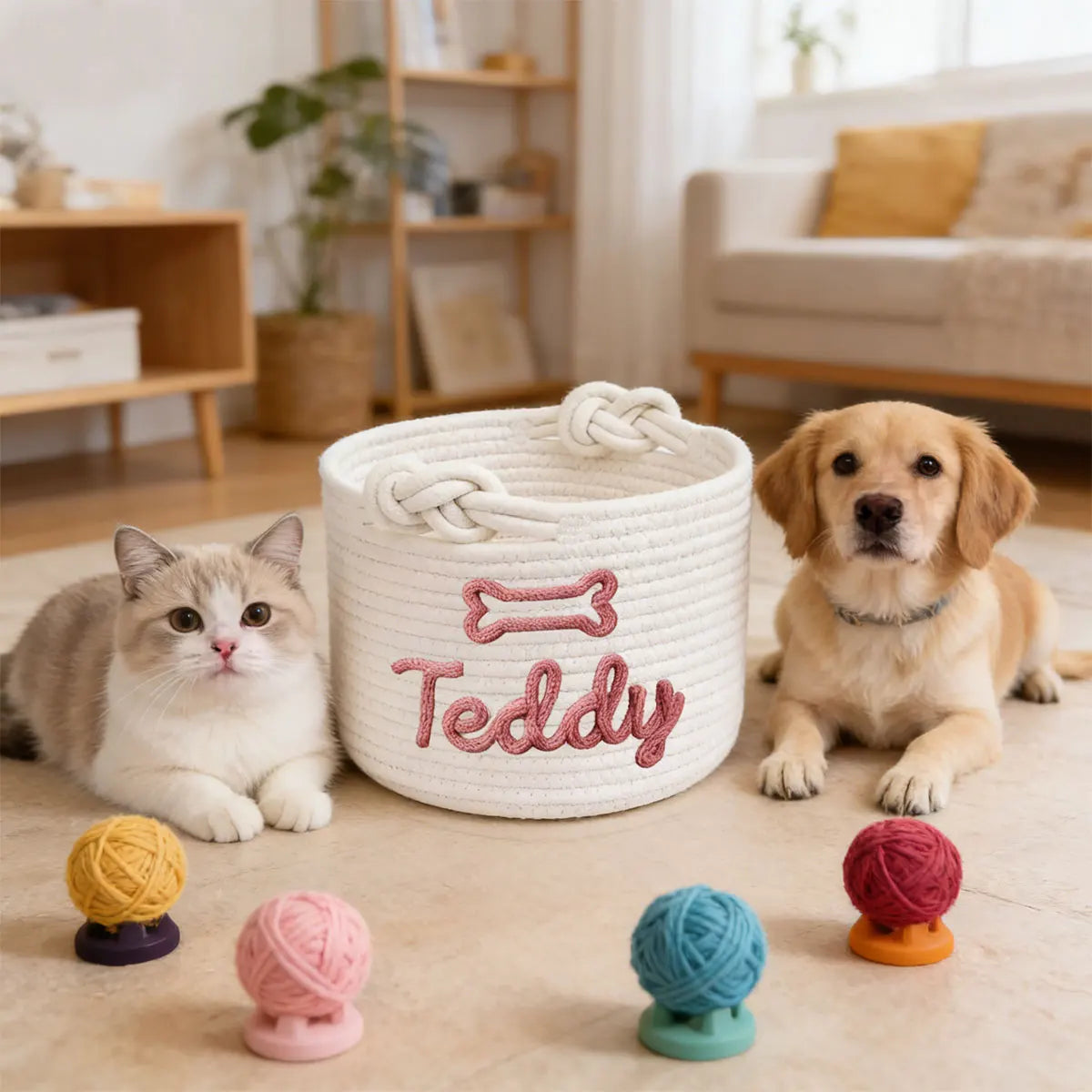 1pc personalized cotton rope dog toy basket, pet toy storage basket, pet name gift basket, holiday decoration gift, Easter gift