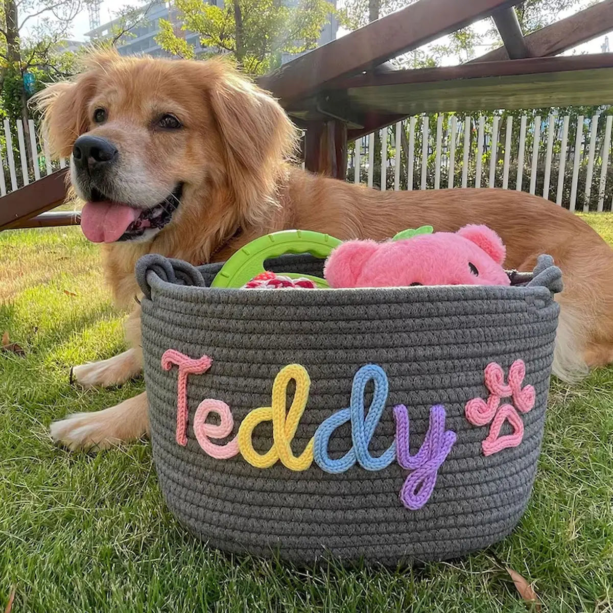 1pc personalized cotton rope dog toy basket, pet toy storage basket, pet name gift basket, holiday decoration gift, Easter gift