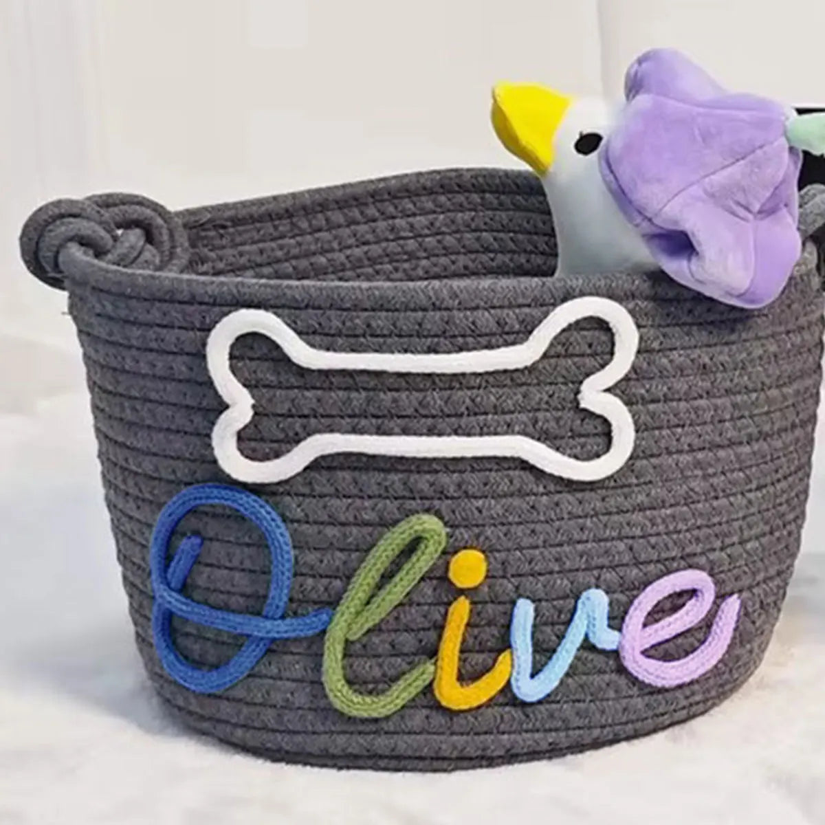1pc personalized cotton rope dog toy basket, pet toy storage basket, pet name gift basket, holiday decoration gift, Easter gift