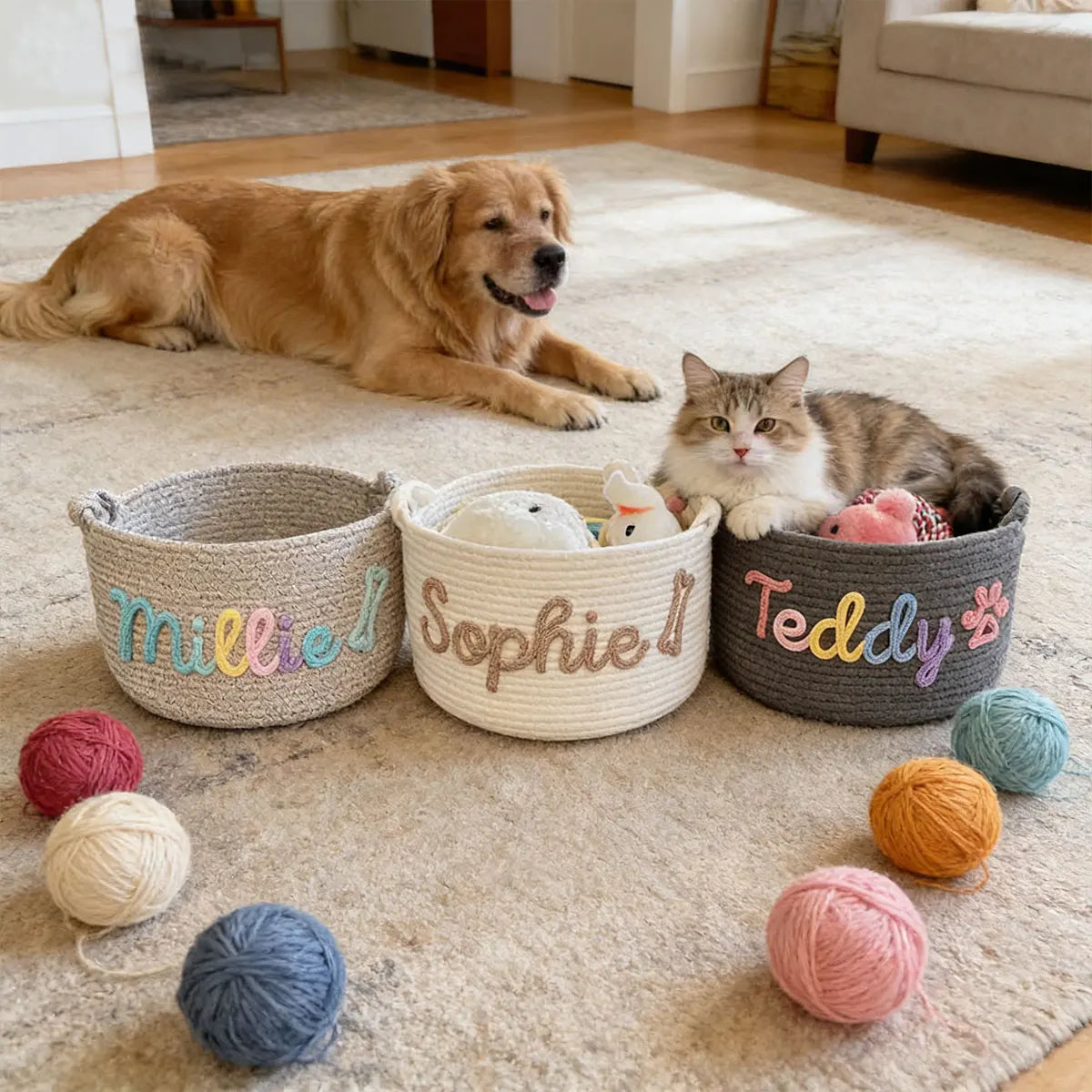 1pc personalized cotton rope dog toy basket, pet toy storage basket, pet name gift basket, holiday decoration gift, Easter gift
