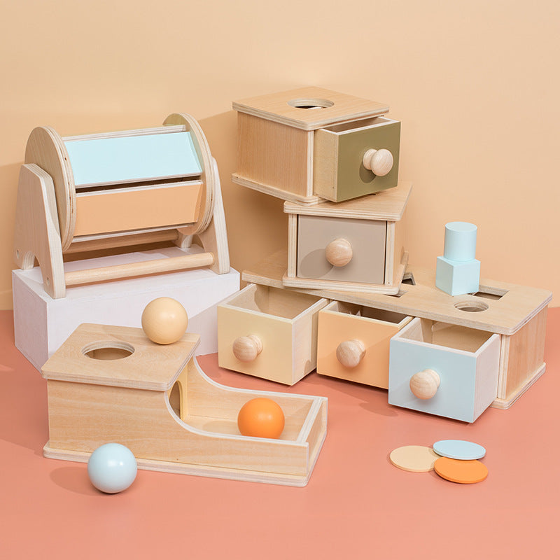 <font dir="auto" style="vertical-align: inherit;"><font dir="auto" style="vertical-align: inherit;">Cross-border children's early education intelligence development coin box Montessori wooden ball drawer target box teaching aids educational toys</font></f